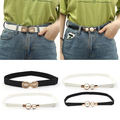 Dámský pásek Černý elastický pas Tenký pásek Pearl pro dámské šaty Sukně Dekorace Pas