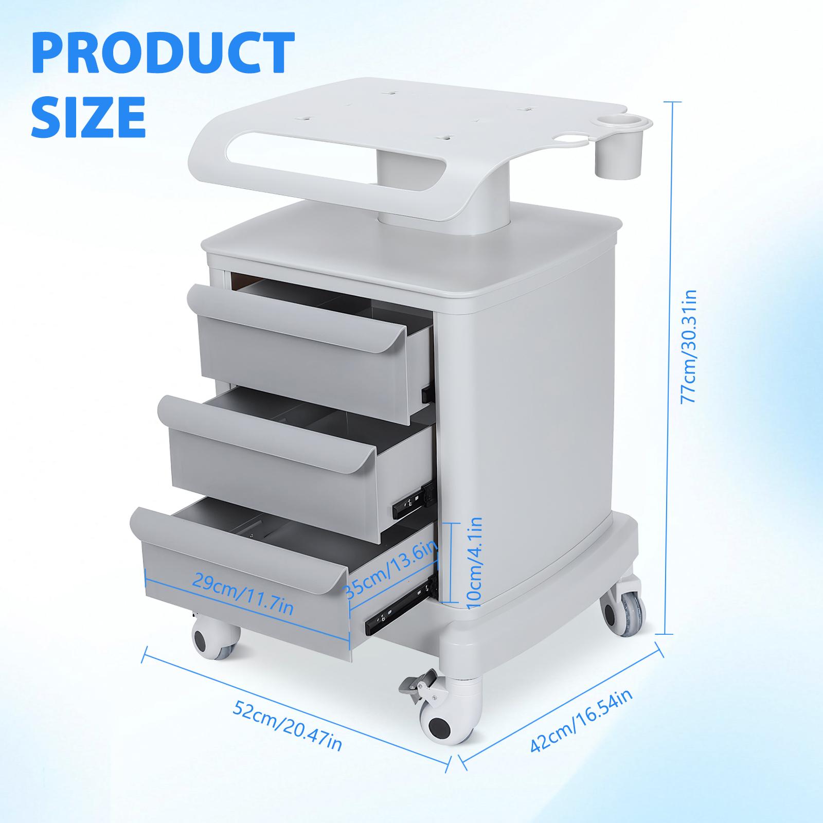 

Rolling Mobile Ultrasound Trolley Cart with 3 Drawers 110LBS Load Esthetician Machine Stand for Beauty Salon Hospital Dental New