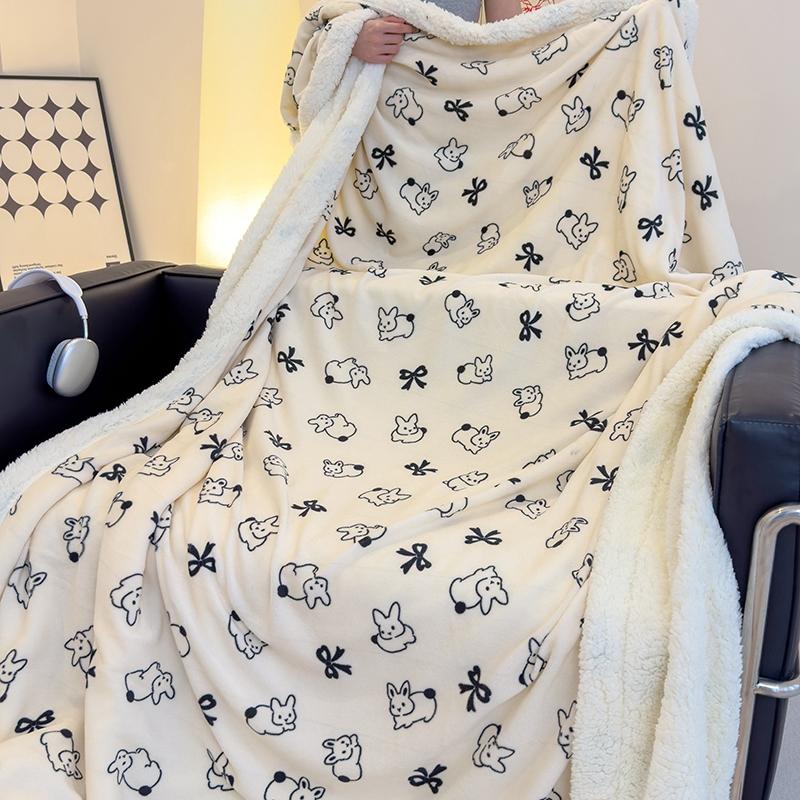 Pink Letter Thickened Throw Blanket Girl Woman Children's Bedroom Warm Soft Sleeping Blanket Queen Fashion Black Bow Blankets