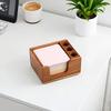 Wooden Desktop Organizer with Bookends, Pen Holders & Memo Pad Holder, Multifunctional Stationery Storage Rack
