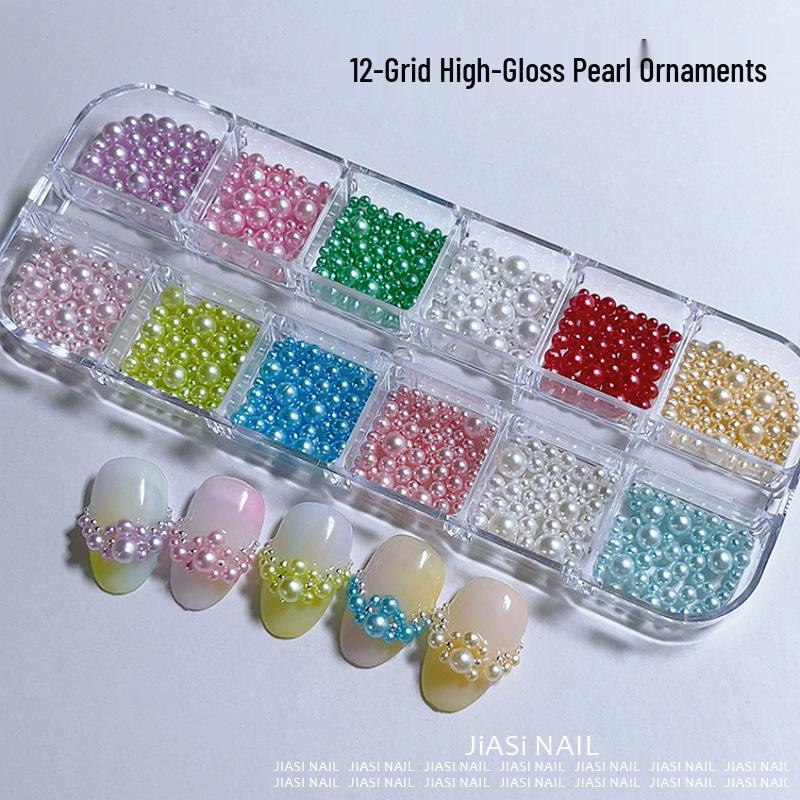Christmas 12-Grid Mixed Color Pearl Nail Art High-Gloss 3D Beads Decorations