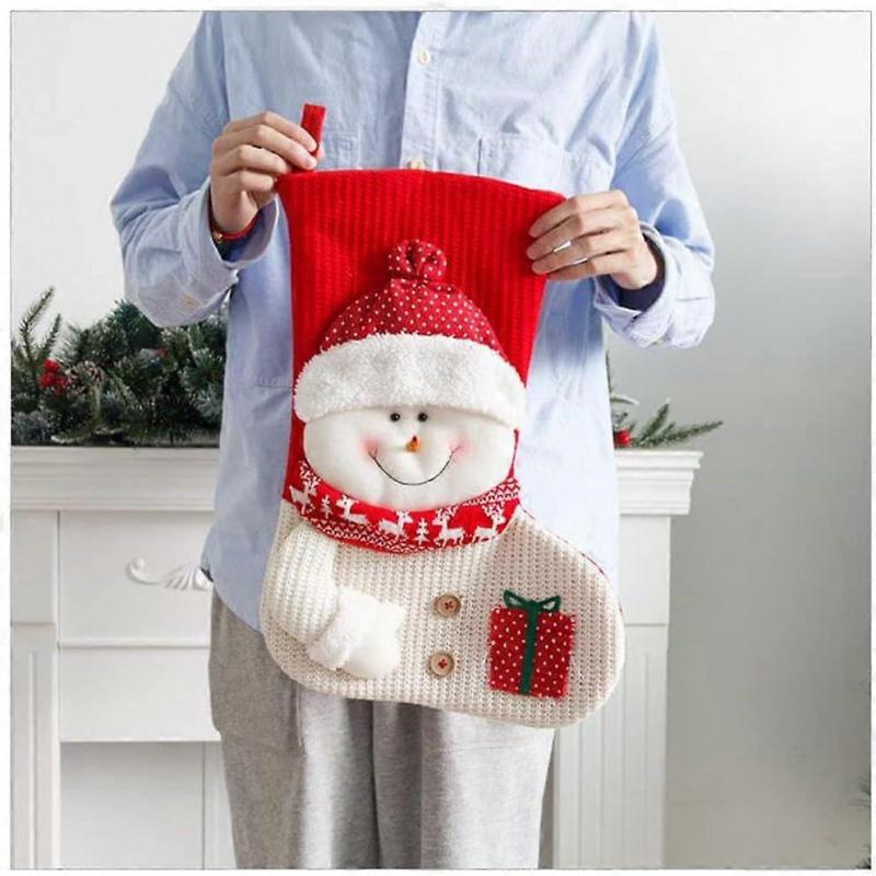 Christmas Stocking Plush Christmas Hanging Stocking Santa Snowman Holder Christmas Tree Hanging Socks for Christmas Party Decor (B)