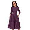 European and American autumn and winter women's A-line dress party retro small floral cropped sleeve crew neck manufacturer spot vintage style