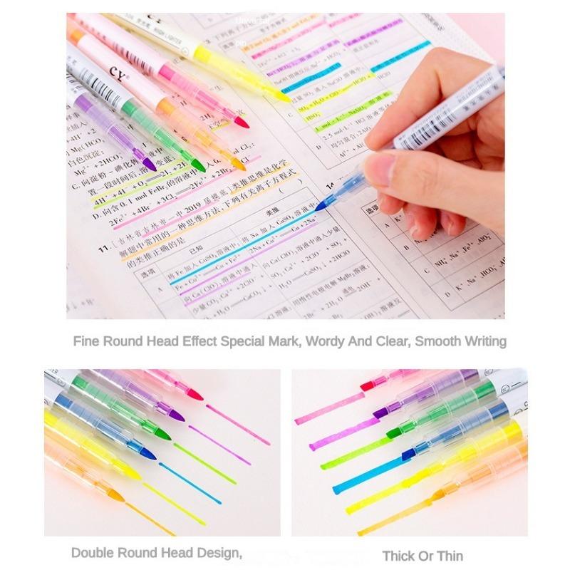 6 Colors/Collection Double Headed Highlighter Pen Fluorescent Drawing Markers Highlighters Pens Stationery Office School Supplies