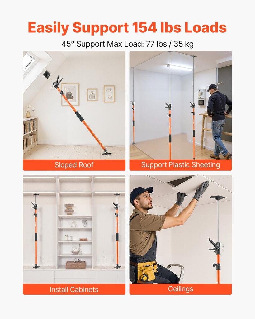 Cabinet Jack Support Pole, 8-Pack, 116-290 Cm Steel Telescopic Quick Support Rod, Adjustable 3rd Hand System Up To 70 Kg Capacity for Installing