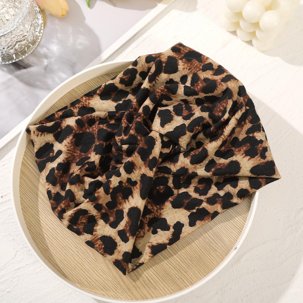 Yoga Leopard Print Stirnbänder für Damenhaar Breit Dick Dehnbar Boho Turban Geknotet Leopard Stirnbänder Damen Haaraccessoire