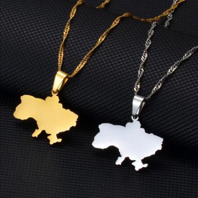 Stainless Steel Ukraine Map Pendant Necklace For Men Women Tryzub Ukrainian Solidarity Jewelry
