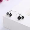 New Chinese Silver Stud Earrings Female Personality Literary And Retro Black Three-Dimensional Flower Sweet And Cool Student Ear Jewelry