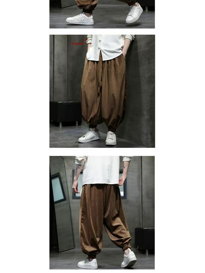 2024 Autumn/Winter Men's Chinese Style Plus Size Corduroy Harem Pants