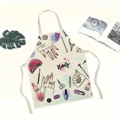 Nail Art Apron, Manicure Tools Pattern, Pink Purple Watercolor Design, Salon Uniform for Women, Beauty Tech Cooking Smock