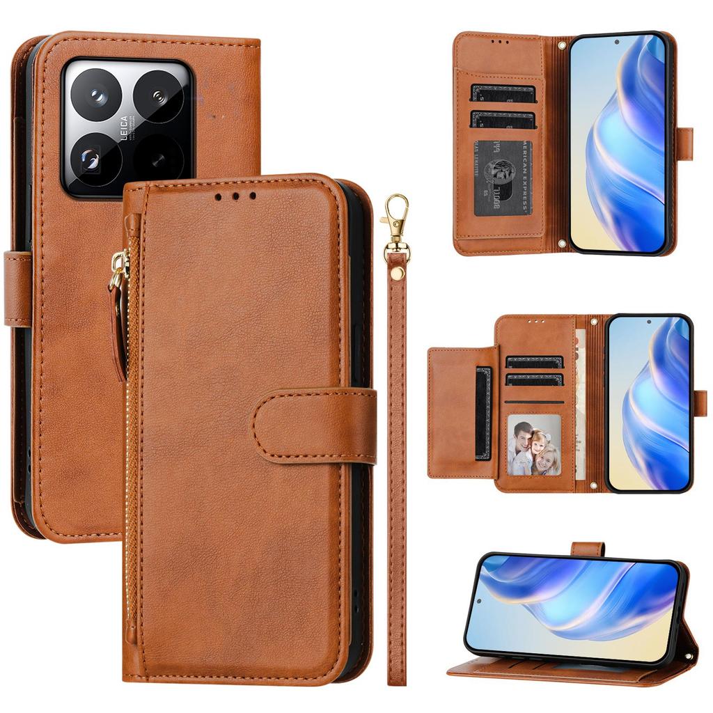 For Xiaomi 15T Case Zipper Pocket Multiple Card Slots Leather Phone Cover