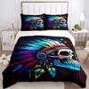 3pcs Colorful Indian Chief Skull Home Decor Bedding Set - Includes One Quilt Cover and Two Pillowcases (No Core) - Festival Gift for Bedroom and Guest