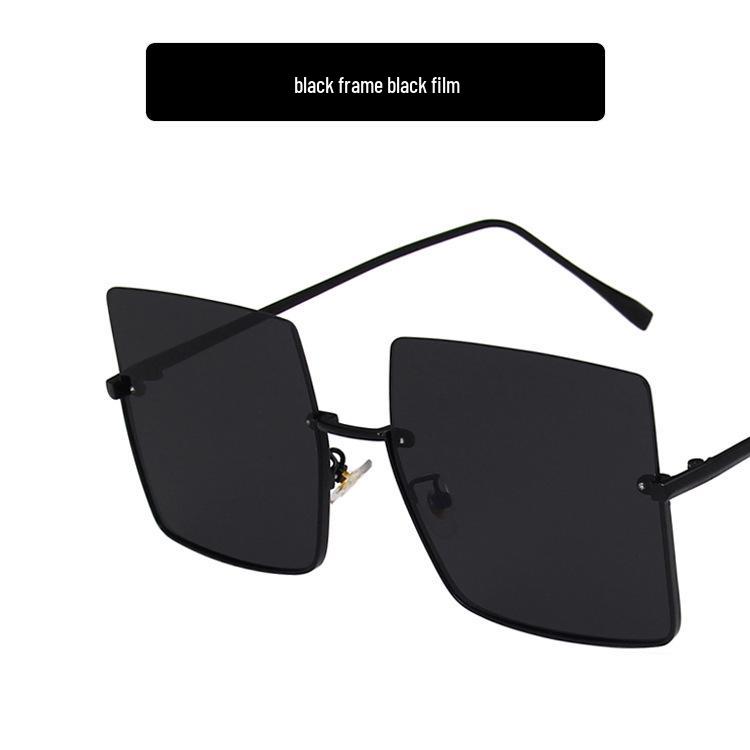 Metal Cut-Edge Semi-Rimless Oversized Square Sunglasses - 2021 Retro Style for Women's Round Faces, Celebrity-Favored.