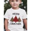 European Size Boys Crew Neck Short Sleeved T Shirt with Christmas Tree and English Patterns