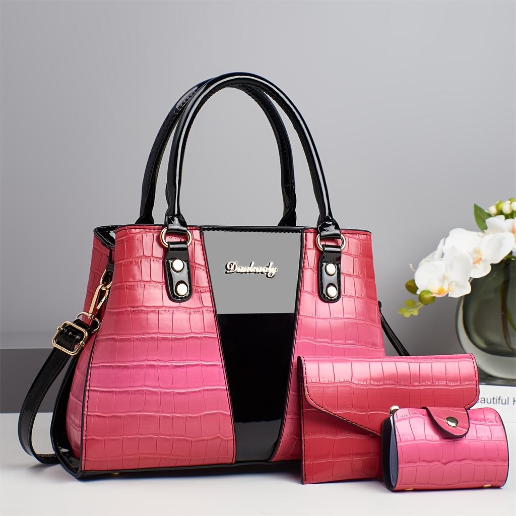 3pcs Women's Luxury Handbag Suitable for Weddings, Parties, - Detachable Strap & Zipper Closure, Shiny / Pattern Purses