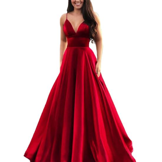 

Платье на бретелях с высокой талией, V-образным вырезом, универсальное, с регулируемыми бретелями, праздничное платье для банкета M