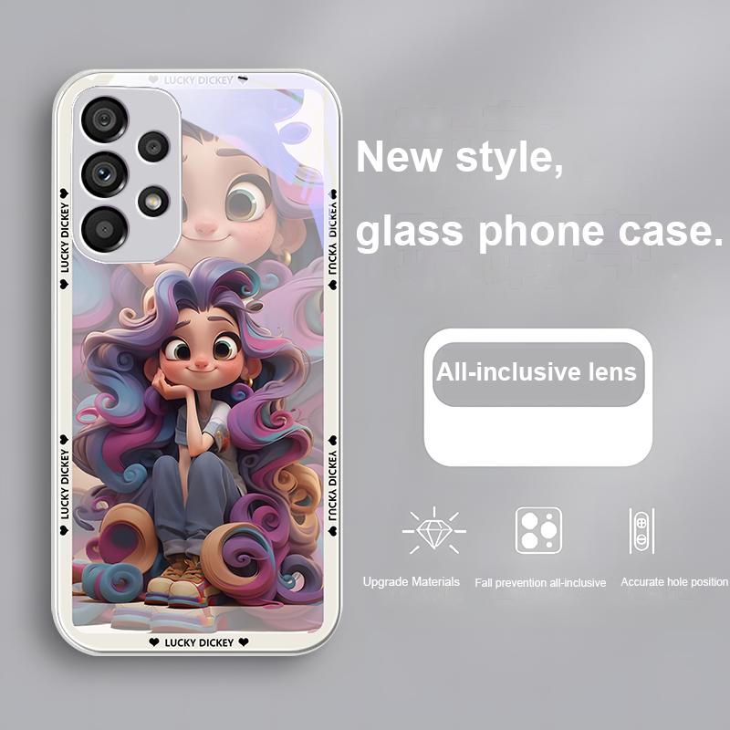 Gehärtetes Glas Handyhülle Für Samsung Galaxy Note 8 9 S10 Plus S20 S21 FE S23 Ultra A70 72 73 50 51 52 53 Freizeit Cartoon Mädchen