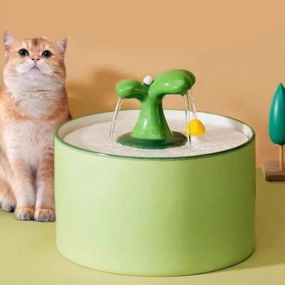 Ceramic Automatic Water Dispenser for Pet Water Feeder, Small Sapling Shape Circulation Flowing Water Bowl, Dog and Cat Bowl 1Pc