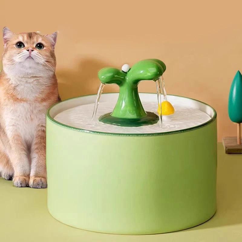 Ceramic Automatic Water Dispenser for Pet Water Feeder, Small Sapling Shape Circulation Flowing Water Bowl, Dog and Cat Bowl 1Pc