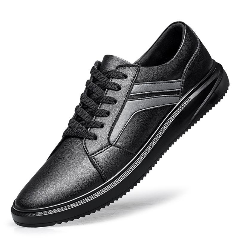 Men's Plus Size Korean Style Casual Cowhide Low-Top Lace-Up Sneakers - Trendy All-Season White Shoes