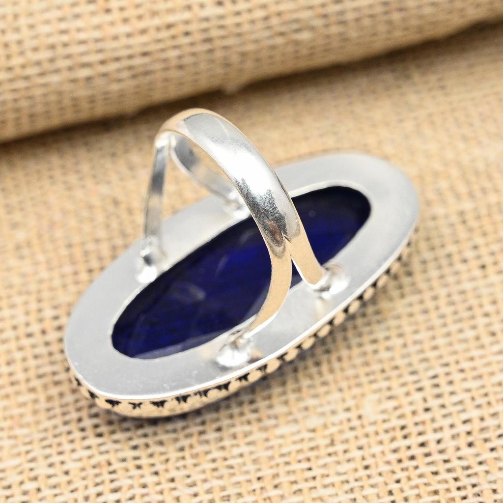 Blauer Saphir-Edelstein, 925er-Sterlingsilber, handgefertigt, erstaunlicher Schmuckring