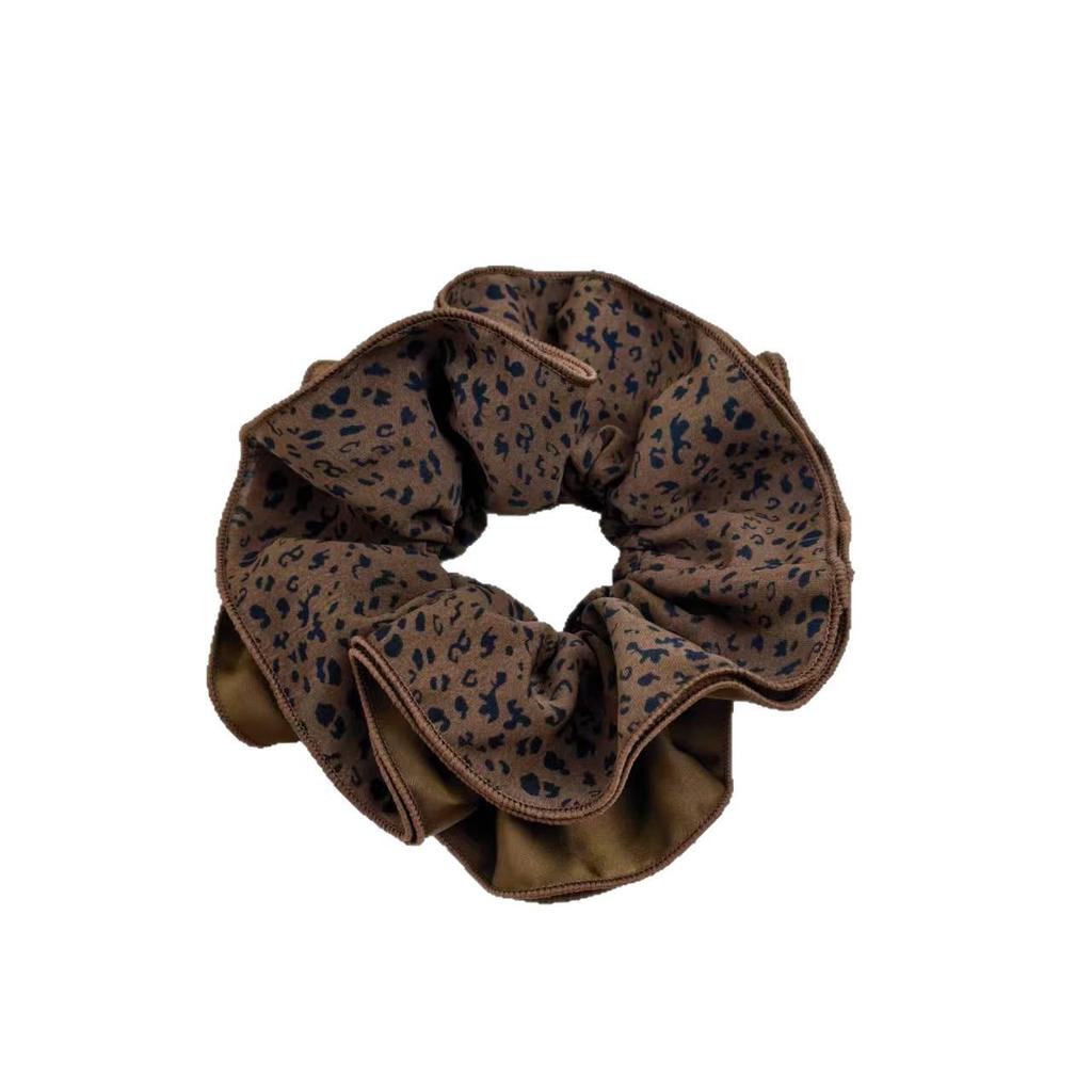 Meillard Leopardenmuster Dunkel Vierlagiges Haargummi Dutt Blume – Vielseitige Herbst/Winter Kopfbedeckung