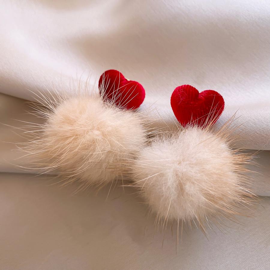 Retro fabric love hairball earrings earrings fashion versatile temperament earrings women