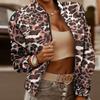 RUGOD Autumn and Winter New Stand-up Collar Leopard Print Camouflage Print Zipper Short Long-sleeved Coat Cardigan Loose Coat