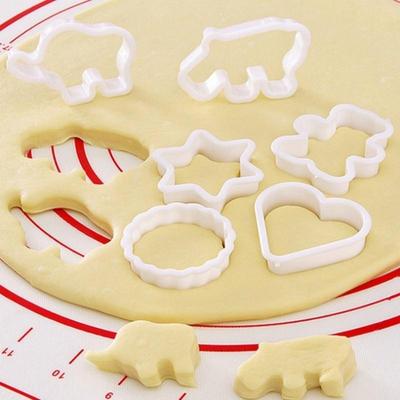 6-teiliges Kuchen-Backwerkzeug, Kekse, geschnittener PP-Kunststoff, herzförmige Tiere, dimensionales Keksschnitt-Set