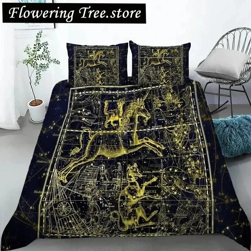 Constellation Duvet Cover Yellow Constellation King Size Bedding Set For Astronomy Enthusiast Soft Twin Polyester Quilt Cover