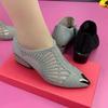 Women's Summer Chunky Heel Mesh Sandals - Pointed Toe, Hollow Out, Hot Drill Design.