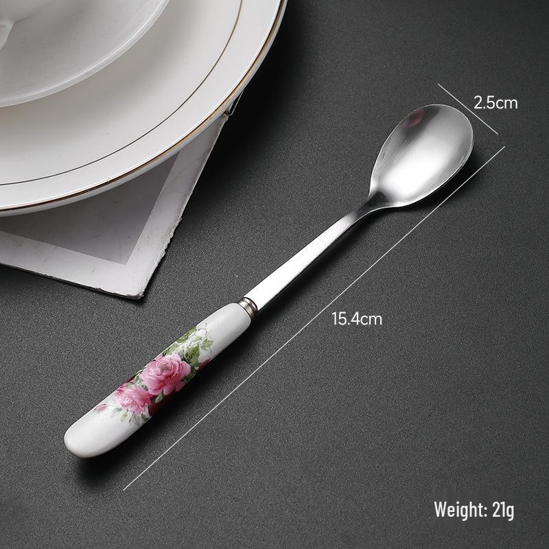 Creative Multi-Color Ceramic Mixing Spoon with Long Handle & Stainless Steel Glaze