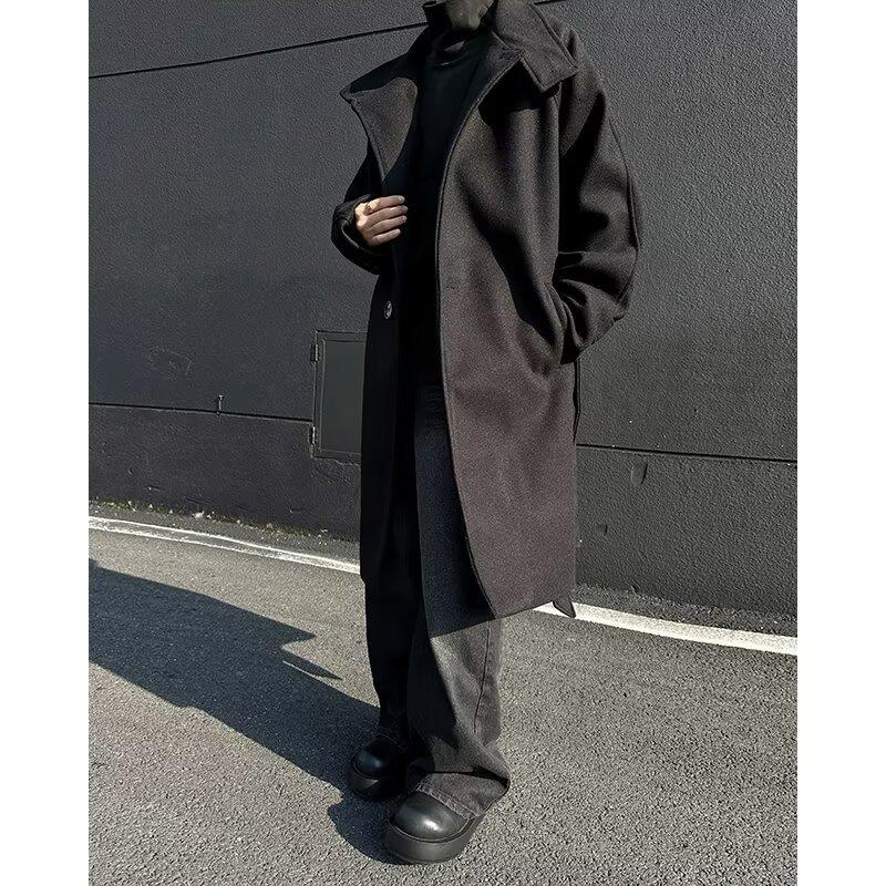 High Street Style Woolen Coat for Men and Women - Loose Mid-Length Korean Over-the-Knee Trench for Autumn/Winter