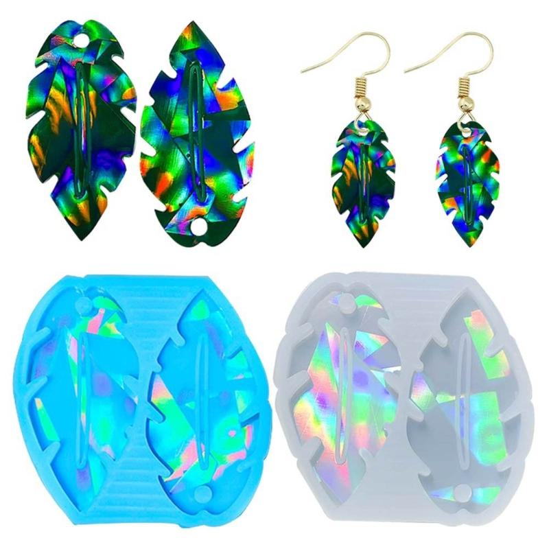 Holographic Leaf Earrings Silicone Mold Ear Drops Crystal Epoxy Resin Mould DIY Ear Rings Jewelry Making Tools for Party