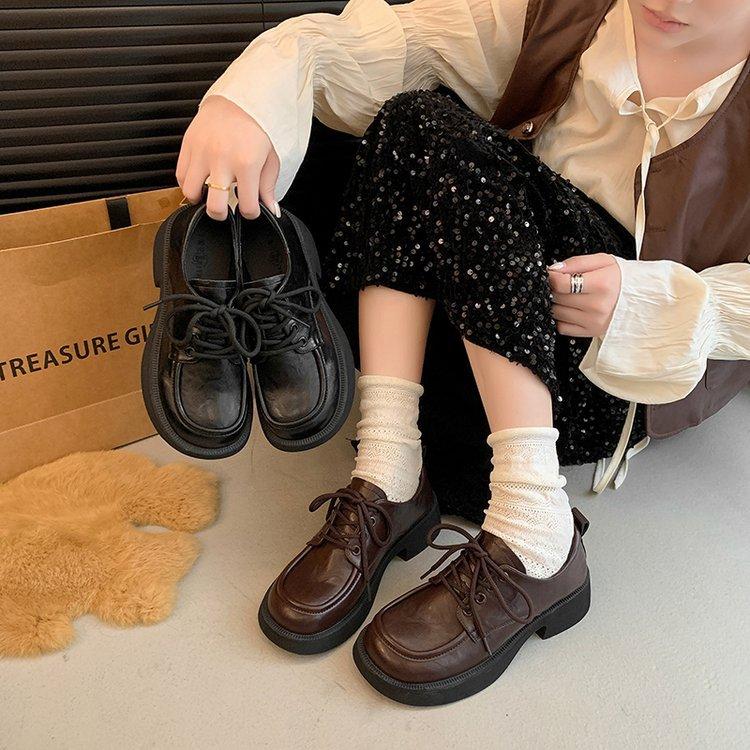 Leather platform British style lace-up small leather shoes women's shoes autumn 2025 new loafers college style shoes