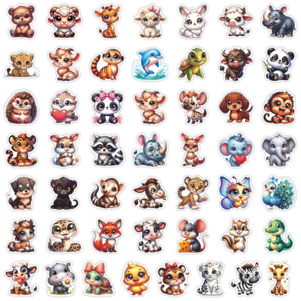 50 Niedliche Tieraufkleber mit großen Augen für Koffer & Laptops - Tiger- & Panda-Designs