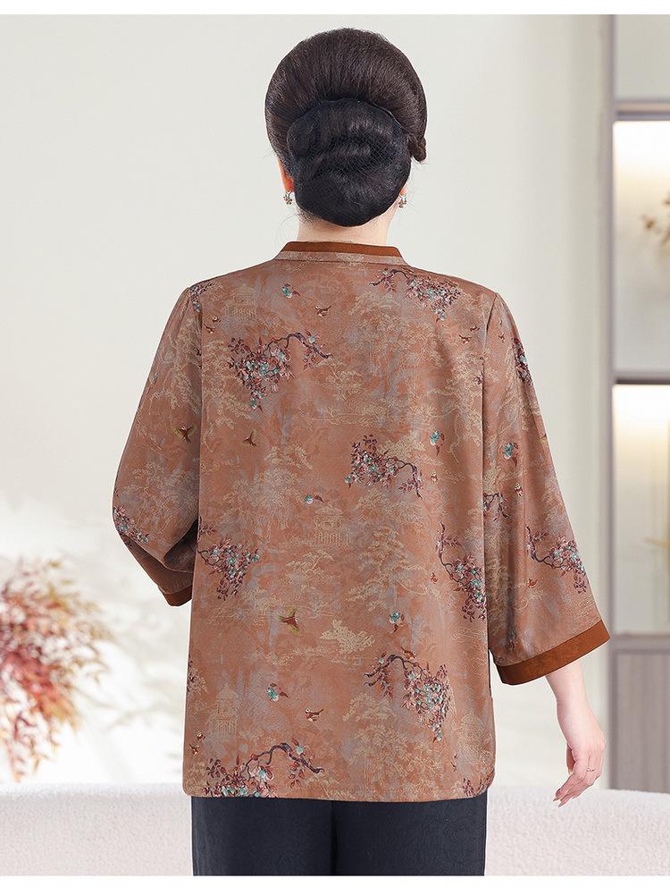 Stylish Plus Size Mid-Sleeve Shirt for Elderly Women: Spring/Summer Tang Suit Top for 70-Year-Olds