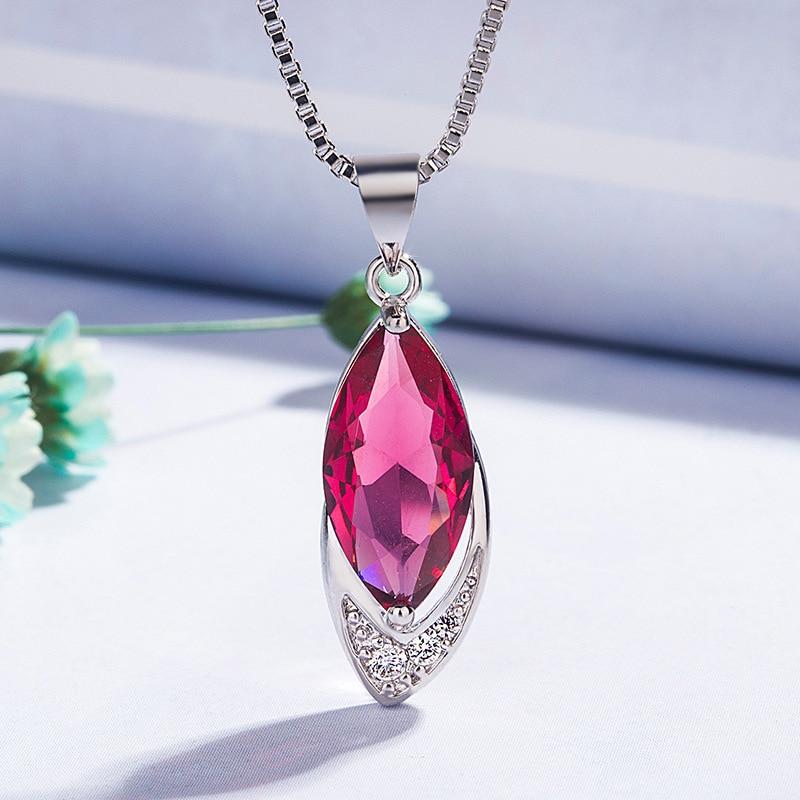 925 Sterling Silver Necklaces for Women with Creative Ruby Gemstone Silver Female Fine  Jewelry Wedding Gift
