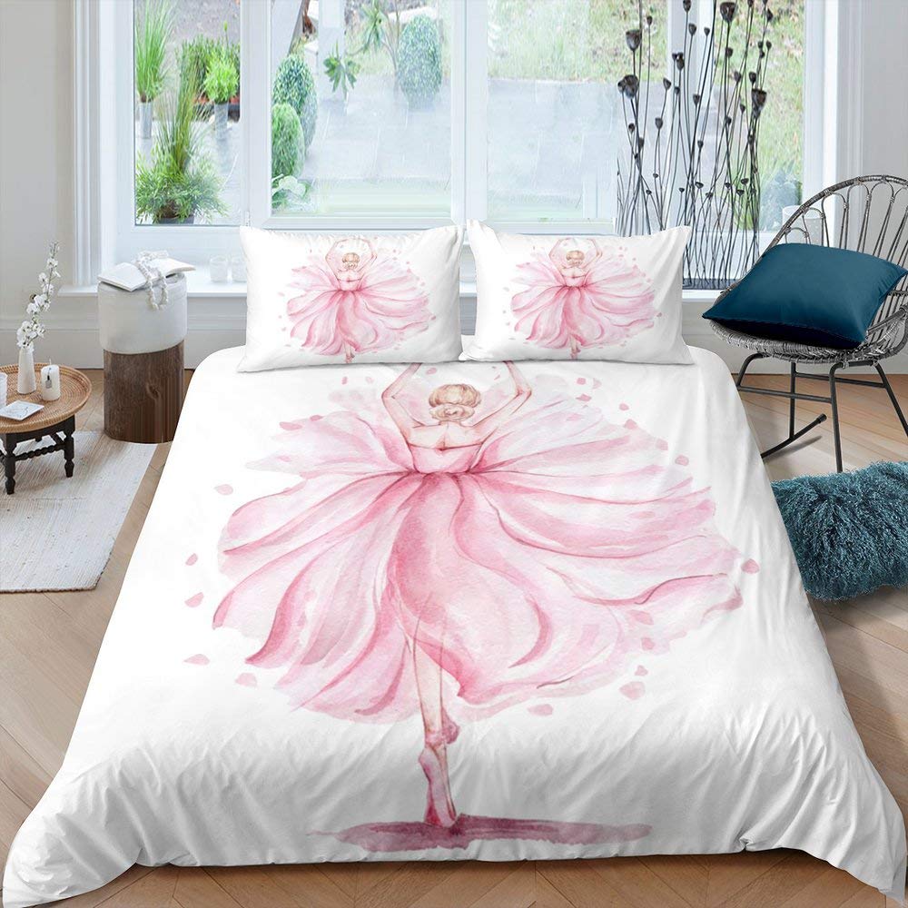 Art Duvet Cover Set Female Ballet Dancers Performing Arts Black Silhouettes Illustration Design Bedding Set with 2 Pillowcases