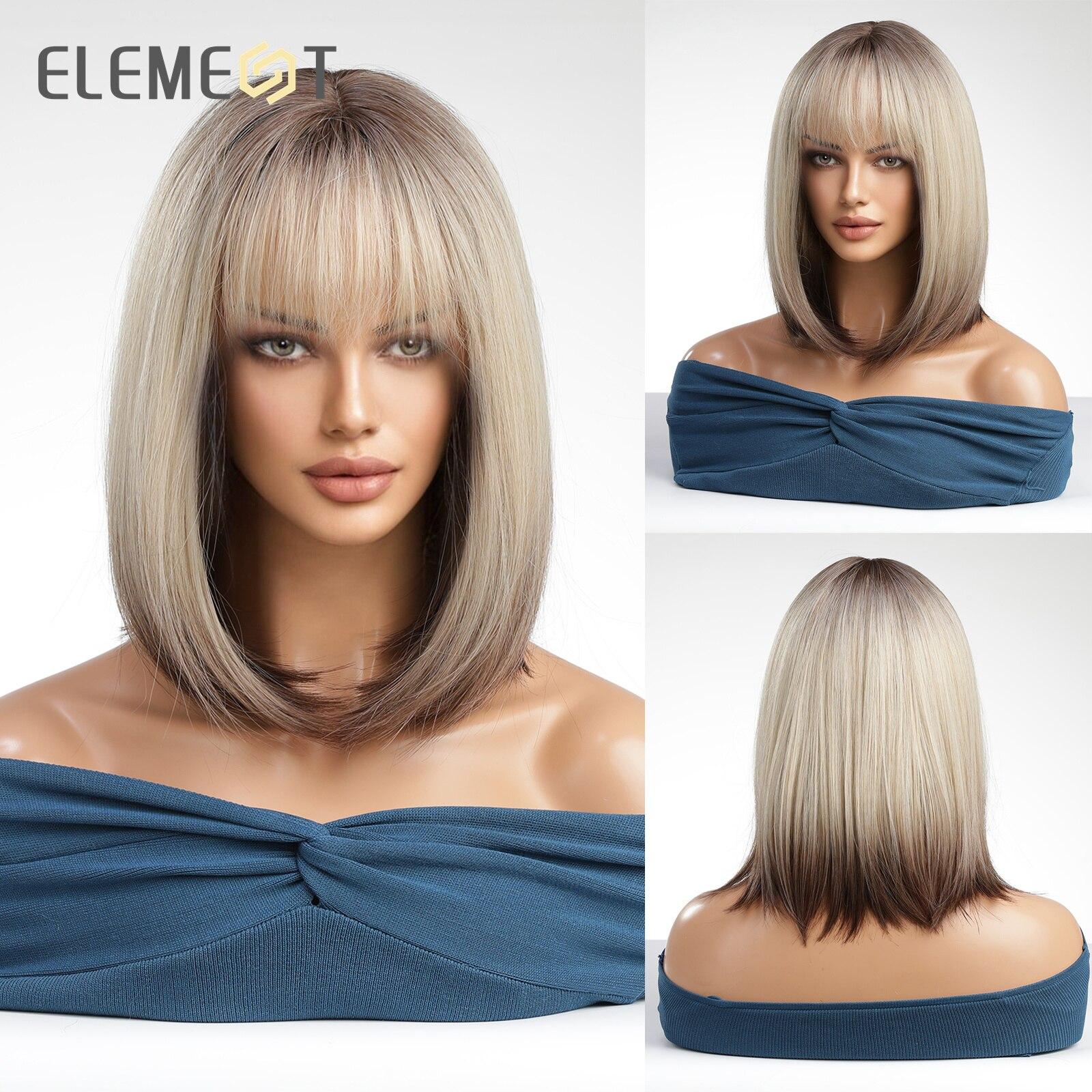 

Короткие парики боб из синтетического волокна для женщин, темно-коричневый смешанный синий парик с челкой, термостойкая повязка на голову для ежедневных вечеринок