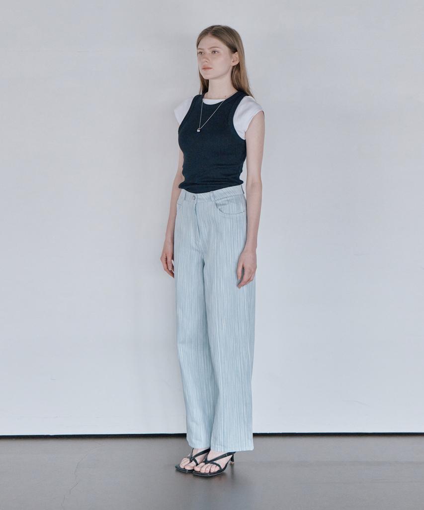 THEFRHT Striped Cotton Wide Pants (Blue)