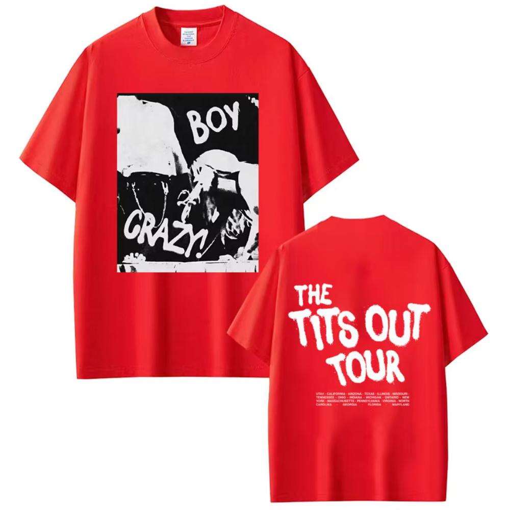 

Singer Kesha -boy Crazy Tits Out Tour Print Tshirt Men Women Short Sleeve Cotton T-shirts Fashion Loose Hip Hop Vintage T Shirt 4XL