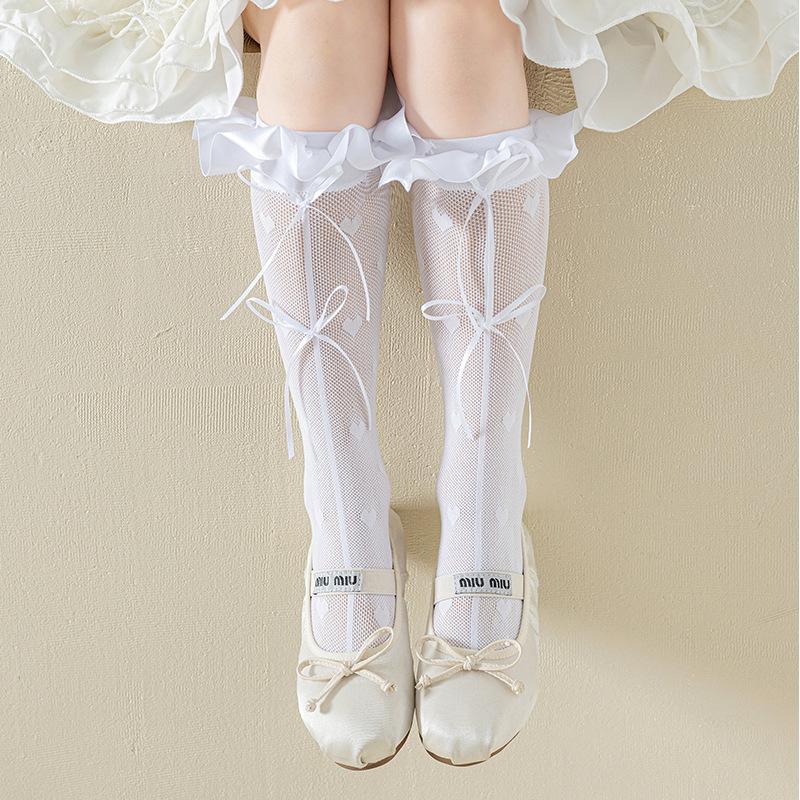

Женские чулки однотонные черные белые длинные носки чулки женские в горошек с лентой-бантом Лолита милые девушки гольфы чулки One Size