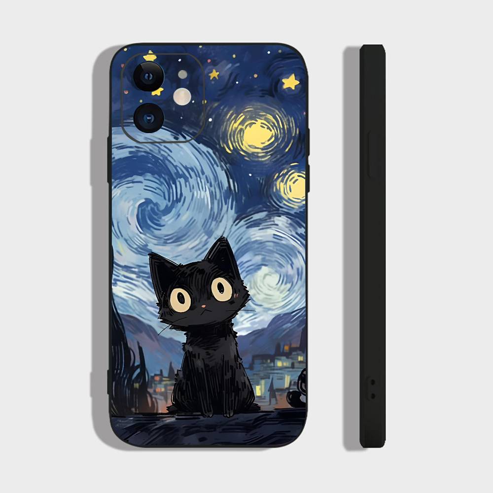 Cute Black Cat For IPhone 15 16 14 Plus 13 12 11 17 Pro Max 17 Air Black Soft Phone Cover