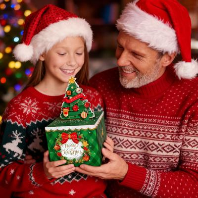 Yousheng Christmas Money Box for Cash Gift Pull Merry Christmas Money Pull Box with 60 Transparent Bags DIY Holiday Cash Box Surprise Money Holder