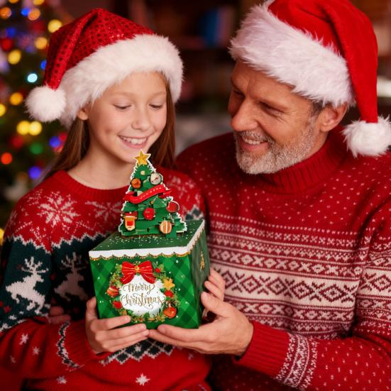 Christmas Money Box for Cash Gift Pull Merry Christmas Money Pull Box with 60 Transparent Bags Holiday Cash