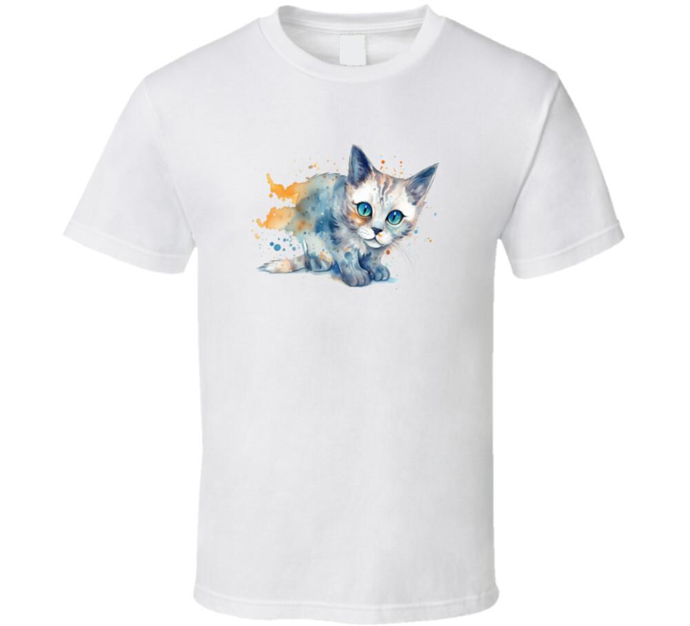 Pretty Cat Painted Tee Colorful Cat Lover Tshirt Feline Novelty Unisex T Shirt XXXL
