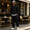 Men's Warm Lined Hooded Sweatshirt and Wide Leg Cargo Pants Set, Relaxed Fit Casual Outdoor Activewear