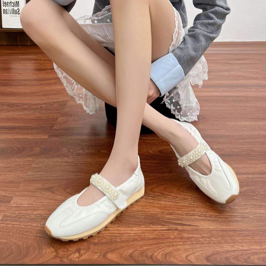 Summer new French Mary Jane shoes women's retro pearl word with soft sole single shoes women's temperament wear high sense