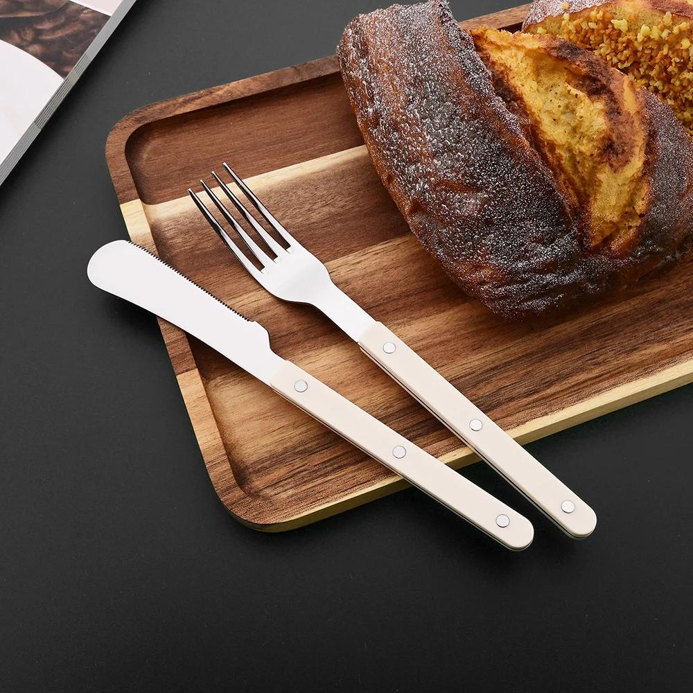 Beige Silber 4/16/24-teiliges Geschirr Acrylgriff Messer Gabel Löffel Set Edelstahl Besteckset Abendessen Küche Tafelbesteck